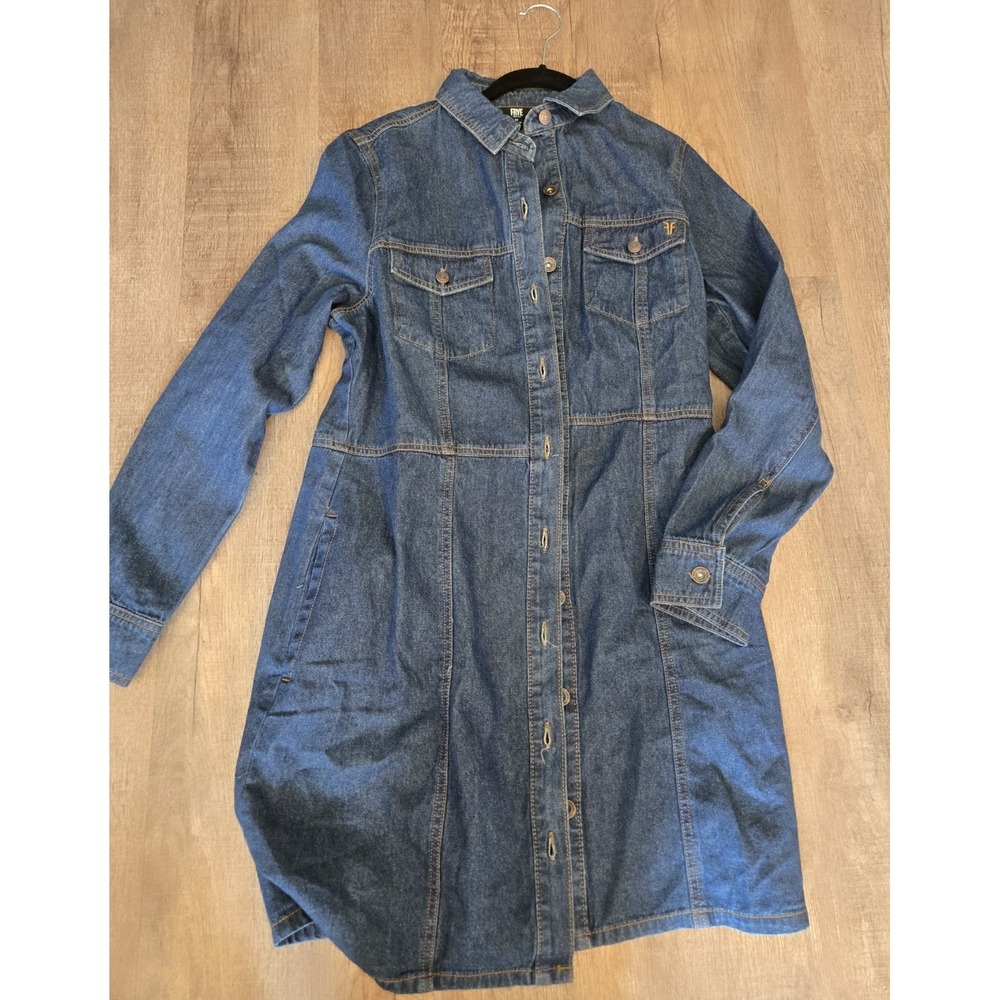 Frye Shirt Dress Women's Medium Denim Long Sleeve Button Front‎ Pockets